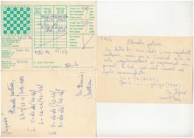 5 db MODERN díjjegyes román sakk levelezőlap, rajtuk sakkjátszmák lépései, kézzel kitöltve, az egyik...