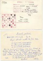 5 db MODERN díjjegyes román sakk levelezőlap, rajtuk sakkjátszmák lépései, kézzel kitöltve, az egyik...