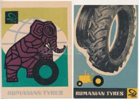 2 db MODERN romániai autógumi reklámlap, QSL rádióamatőr lapok / 2 modern Rumanian Tyres advertisement cards, QSL radio amateur cards