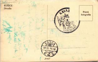 1938 Kassa, Kosice; Nemzeti színház / Divadlo / theatre + "1938 Kassa visszatért" So. Stpl...