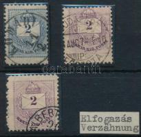 1874 vagy 1881 3 db krajcáros bélyeg látványos elfogazással