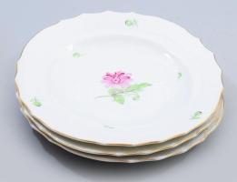 Herendi Tertia 3 darab virágmintás tányér, jelzett, kopással, d: 19 cm