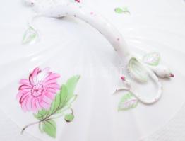 Herendi Tertia krizantém mintás leveskínáló tál, plasztikus virágbimbó díszítményekkel, hibátlan, d:...