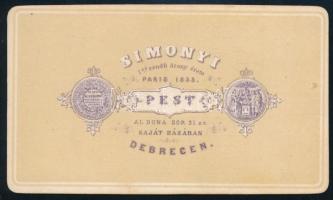 cca 1870 Székben ülő kisgyermek, kezében könyvvel, vizitkártya Simonyi Antal pesti műterméből, 10,5x...