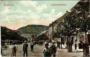 1909 Székelyudvarhely, Odorheiu Secuiesc; Kossuth utca, üzletek, piac. Sterba Ödön kiadása / street view, shops, market (EM)