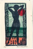 Turi Tóth Tibor (1931-1977): Ex libris Mme. Gabriella Tóth, 1976. Linómetszet, papír, jelzett. 12x6,5 cm