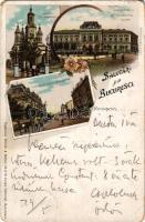 1898 (Vorläufer) Bucharest, Bukarest, Bucuresti, Bucuresci; Biserica Sft. Gheorghe, Palatul Administrativ si Prefectura Ilfov, Bulevardul Elisabetha / church, administrative palace, street view. Papeteria Storck &amp; Müller, 53 &amp; 70 Calea Victoriei. Louis Glaser Art Nouveau, floral, litho (Rb)