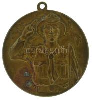 Svájc 1940 k. kétoldalas bronz cserkészmedál füllel, "Huguenin" gyártói jelzéssel (40mm) T:XF kis korr. Switzerland around 1940 double-sided bronze scout medal with ear, "Huguenin" manufacturer's mark (40mm) C:XF small corrosion