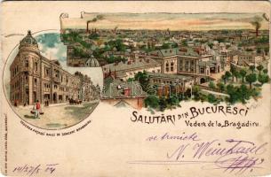 1904 Bucharest, Bukarest, Bucuresti, Bucuresci; Vedere de la Bragadiru. Vederea Fata dei salei de concert Bragadiru / general view, concert hall. Carol Göbl Art Nouveau, floral, litho (EB)