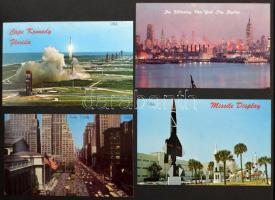 148 db MODERN külföldi város képeslap, régi fűzött fotóalbumba ragasztva / 148 modern foreign town postcards glued in a photo album