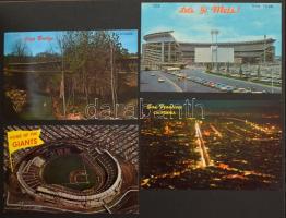 148 db MODERN külföldi város képeslap, régi fűzött fotóalbumba ragasztva / 148 modern foreign town p...