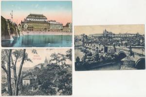Praha, Prag, Prága, Prague - 5 pre-1945 town postcards: Sala terrina, railway station, bridge, theatre, castle