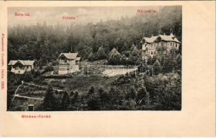 Stószfürdő, Stoósz-fürdő, Kúpele Stós; Berta lak, Polonia, Mária villa. Wlaszlovits Gusztáv kiadása / villas