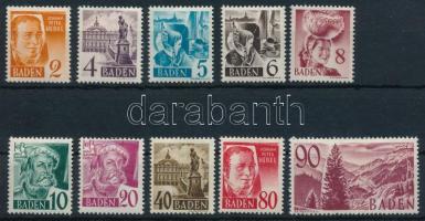 Francia zóna - Baden 1948 Arcképek és épületek sor Mi 28-37 (Mi EUR * 100.-)