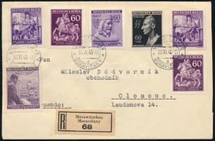 Német megszállás - Böhmen und Mähren 1943 Ajánlott levél 7 db bélyeggel bérmentesítve,"MORAWITSCHAN / MORAVICANY" - Alamóc. Dekoratív darab!