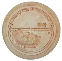 1982. 100Ft "Labdarúgó világbajnokság 1982" a Népstadiont ábrázoló, meg nem valósult érmetervezet gipsz hátlapi NEGATÍV nagyminta (158mm) T:AU Hungary 1982. 100 Forint "Football World Cup 1982" unrealized coin's plan with the "Népstadion" reverse NEGATIVE large plaster sample (158mm) C:AU Adamovszky katalógusban nem szerepel / Not listed in Adamovszky's catalogue