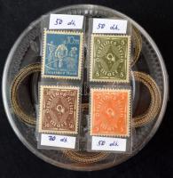 Deutsches Reich 1924 4 klf tekercsbélyeg, összesen 220 db 50 vagy 70 darabos tekercsekben, kerek dobozkában
