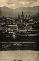 Zsolna, Zilina; vasútállomás, vonat. A. Hradil kiadása / railway station, train (fl)