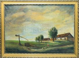 Römer Camillo (-): Libapásztorlány. Olaj, vászon, jelzett. Dekoratív, sarkaiban kissé sérült fakeretben. 63×90 cm