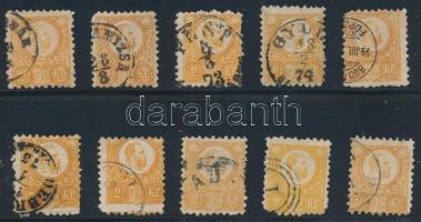 1871 2kr 10 db bélyeg színváltozatokkal