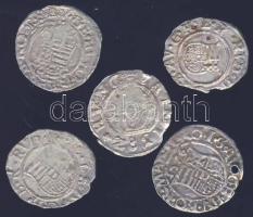Kis középkori dénár tétel 5db klf Ag az 1570-80-as évekből T:3-,3/4