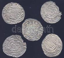 Kis középkori dénár tétel 5db klf Ag az 1570-80-as évekből T:3-,3/4