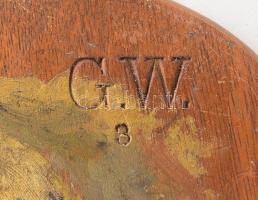 Margit jelzéssel (feltehetően XIX. sz. vége/XX. sz. eleje): Kutyák. Olaj, fa (festőpaletta), 31,5×24...