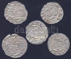 Kis középkori dénár tétel 5db klf Ag az 1570-80-as évekből T:3-,3/4