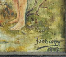 Jobbágy jelzéssel (XX. sz. eleje): Virágszedő lány, 1917. Olaj, vászon, kartonon. Hátoldalán Tóth Gy...