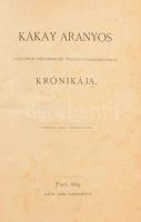 [Kecskeméthy Aurél] Kákay Aranyos: Kákay Aranyos politikai társadalmi tragico-humoristicus krónikája. Pest, 1869., Ráth Mór, (Pesti Könyvnyomda Rt.-ny.), 386+2 p. Hozzákötve: Kecskeméthy Aurél: Parlamenti alkotmány és vármegyei reactio. Pest, 1867.,Ráth Mór, (Bécs,Holzhausen Adolf-ny.),4+125+3 p. Kecskeméthy Aurél (1827-1877) ügyvéd, a szabadságharc alatt Görgey Artúr titkára, újságíró, 1854-től a bécsi belügyminisztérium sajtóosztályának munkatársa, az évtized végén többször tett látogatást Széchenyi Istvánnál. Az októberi diploma után a magyar országgyűlés lapjának szerkesztője, a politikai publicisztika vitriolos tollú írója. A Deák-párttal szimpatizáló, nevezetes publicista összetéveszthetetlenül szatirikus stílusa jeles közfigyelmet keltett, számosan utánozták, hatása évtizedekkel később is jelentkezik például Mikszáth Kálmán országgyűlési karcolataiban.  Korabeli átkötött félvászon-kötés, kopott, foltos borítóval, néhány kissé foxing folots lappal.