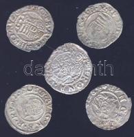 Kis középkori dénár tétel 5db klf Ag az 1570-80-as évekből T:3-,3/4