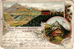 Innsbruck, Restauration Buzzihütte. K. Redlich / hotel, restaurant, rest house. Art Nouveau, floral, litho (b)