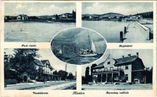 1936 Alsóörs, Balaton parti részlet, Hajókikötő, vitorlás, vasútállomás, Baracskay szálloda (fl)