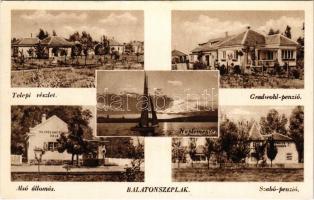 1943 Balatonszéplak (Siófok), Telepi részlet, Gradwohl penzió, Naplemente, Alsó vasútállomás, Szabó penzió
