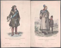 cca 1880 Történelmi- és népviseletek, a Blätter für Kostümkunde 3 db színes illusztrációja, Leipzig, Franz Lipperheide, változó állapotban, lapméret: 26x17 cm körül