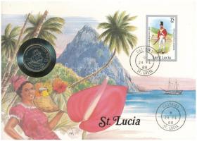 Kelet-Karibi Államok / Szt. Lucia 1981. 25c "II. Erzsébet" felbélyegzett borítékban, bélyegzéssel, német nyelvű leírással T:AU East Caribbean States / St. Lucia 1981. 25 Cents "Elizabeth II" in envelope with stamp and cancellation, with German description C:AU