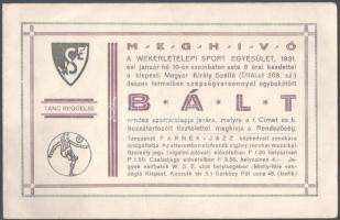 1931 Meghívó a Wekerletelepi Sport Egyesület szépségversennyel egybekötött báljára, a rendezők között Zsák Károllyal, 2 lap