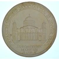 1991. "Tárt szívvel és tárt karokkal érkezem hozzátok - Főszékesegyház Esztergom - 91. aug. 16." II. János Pál pápa látogatása alkalmából készült emlékérem gipsz POZITÍV nagyminta (152mm) T:AU Hungary 1991. Commemorative medal made on the occasion of the visit of Pope John Paul II POSITIVE large plaster sample (152mm) C:AU