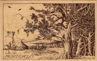 1922 Megfigyelés. A Magyar Cserkészszövetség kiadása az országos cserkészjáték emlékére / Hungarian scout art postcard s: Légrády Sándor (Rb)