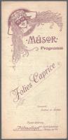 cca 1910 A budapesti Folies Caprice mulató szecessziós műsorprogramja, szép állapotban, 2 lap