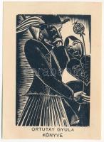 Buday György (1907-1990): Ortutay Gyula könyve (ex libris). Fametszet, papír, jelzés nélkül, 9x6 cm