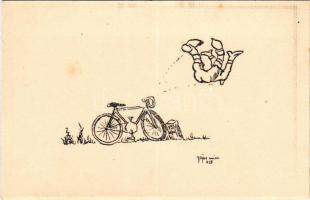 Bicikli, cserkész művészlap / Hungarian scout art postcard s: Jajesnica János (fl)
