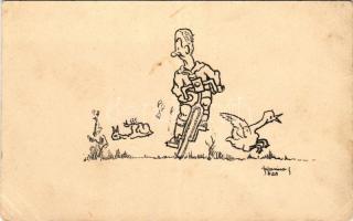 Biciklista, cserkész művészlap / Hungarian scout art postcard s: Jajesnica János (EK)