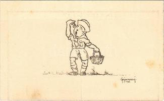 Cserkész művészlap / Hungarian scout art postcard s: Jajesnica János (vágott / cut)