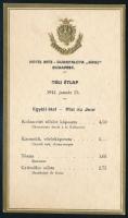 1941 A budapesti Hotel Ritz - Dunapalota "Grill" éttermének déli étlapja arany dombornyomott címerrel, jó állapotban