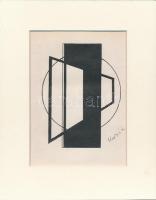 Kassák Lajos (1887-1967): Konstruktivista kompozíció. Nyomat, papír, utólagos jelzéssel, paszpartuban, 18×12,5 cm