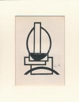 Kassák Lajos (1887-1967): Geometrikus kompozíció. Nyomat, papír, utólagos jelzéssel, paszpartuban, 17,5×12,5 cm