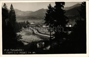 Kimpulunyág, Kimpuluinyag, Campu lui Neag (Hunyad); fahíd, falu a Retyezát alján a Nyugati-Zsil partján / wooden bridge, village under Muntii Retezat, Jiu riverside. Foto orig. I. Horváth (Hateg) photo