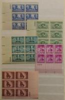 USA összeállítás 16 lapos, A/4-es berakó 29 oldalán, benne 90 db több bélyeges összefüggés nyomdai j...