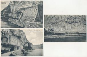 Orsova, Kazán-szoros / Cazane - 3 db régi képeslap: Ferenc József tábla, Széchenyi tábla, Traján tábla (ma már nincsenek meg) / 3 pre-1945 postcards